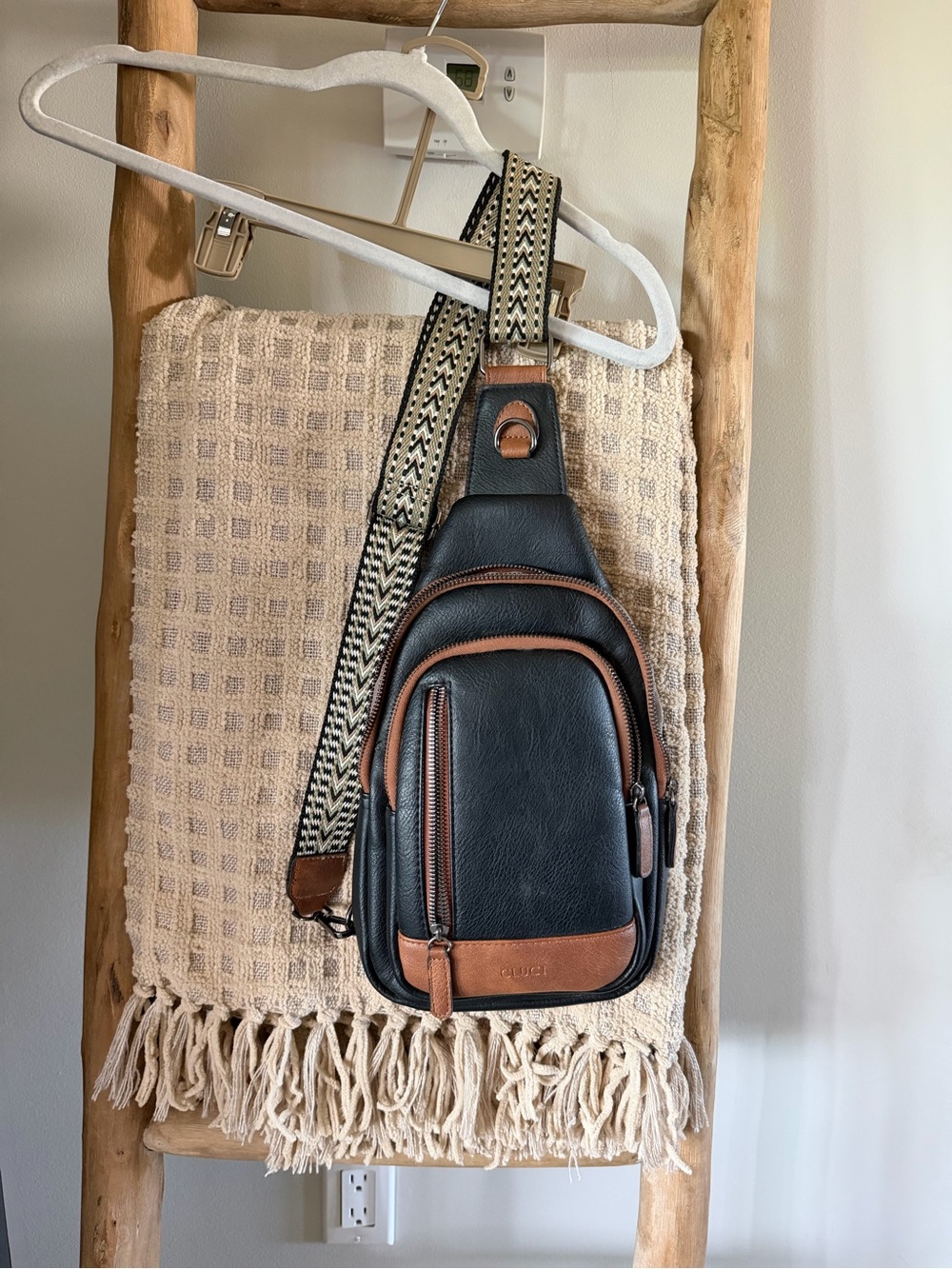 CLUCI Black Brown Sling Backpack Crossbody Bag Boho Woven Strap